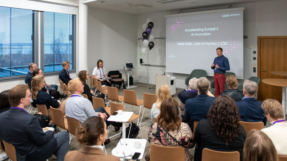 Aleksi Kallio at the LUMI AI Hub opening in Otaniemi, Espoo. Image: Mikael Kanerva, CSC