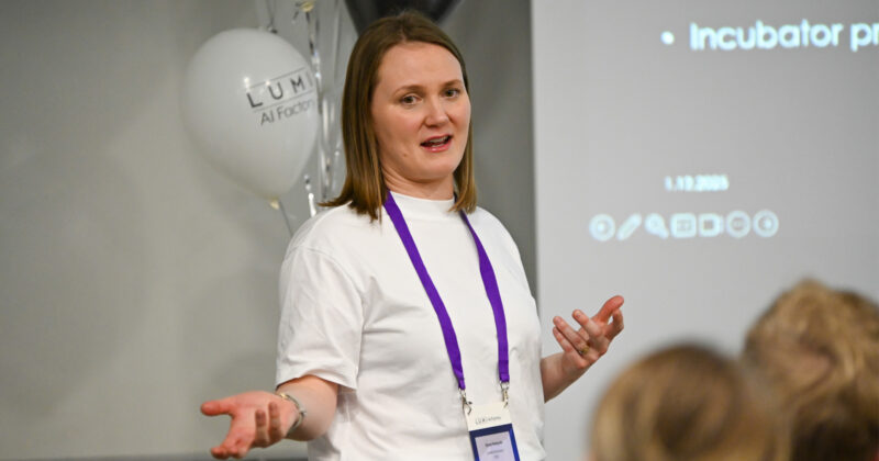 Image: Eeva Harjula at the at the LUMI AI Hub opening in Otaniemi, Espoo.